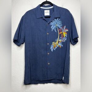 Tommy Bahama Button Up Shirt 100% Silk Navy Graphic Print Medium